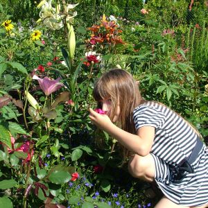 Wnuczka Alicja, która już złapała bakcyla ogrodowego, kocha kwiaty tak samo jak babcia