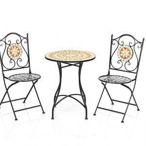 Okrągły stół ogrodowy i krzesła z mozaiką, Costway