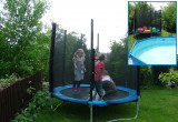 Na trampolinie razem z dziećmi kuzynki i kuzyna, po skakaniu mogą skorzystać z kąpieli, gdyż zaraz obok stoi basen