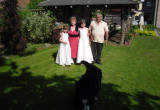 Pierwsza Komunia Sw. naszych wnuczek Kai i Martnki, oraz ja z mezem z naszymi wnusiami w ogrodzie